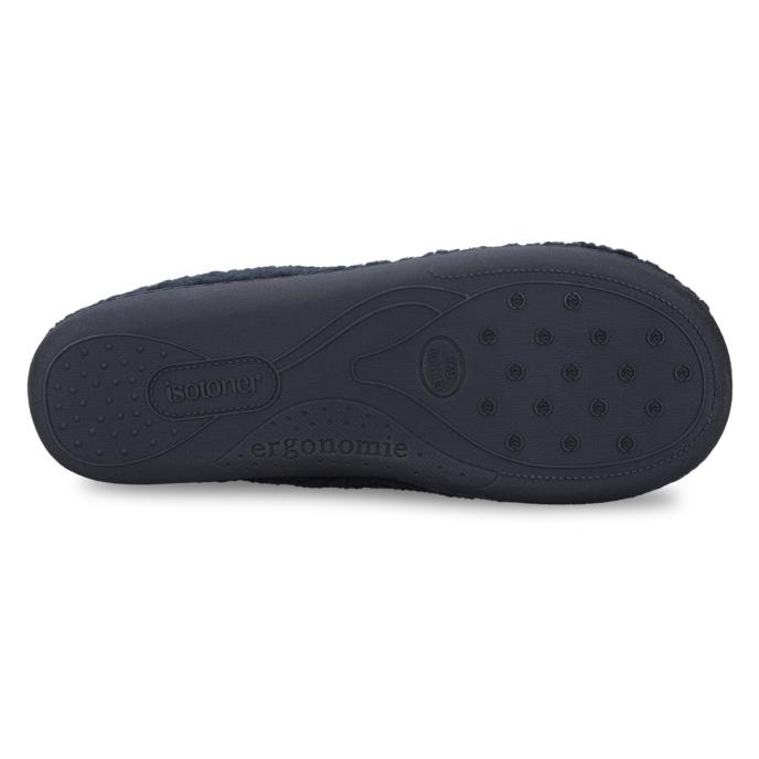 Isotoner® Mens Borg Full Back Slipper With Pull Toggle Navy Extra Image 5